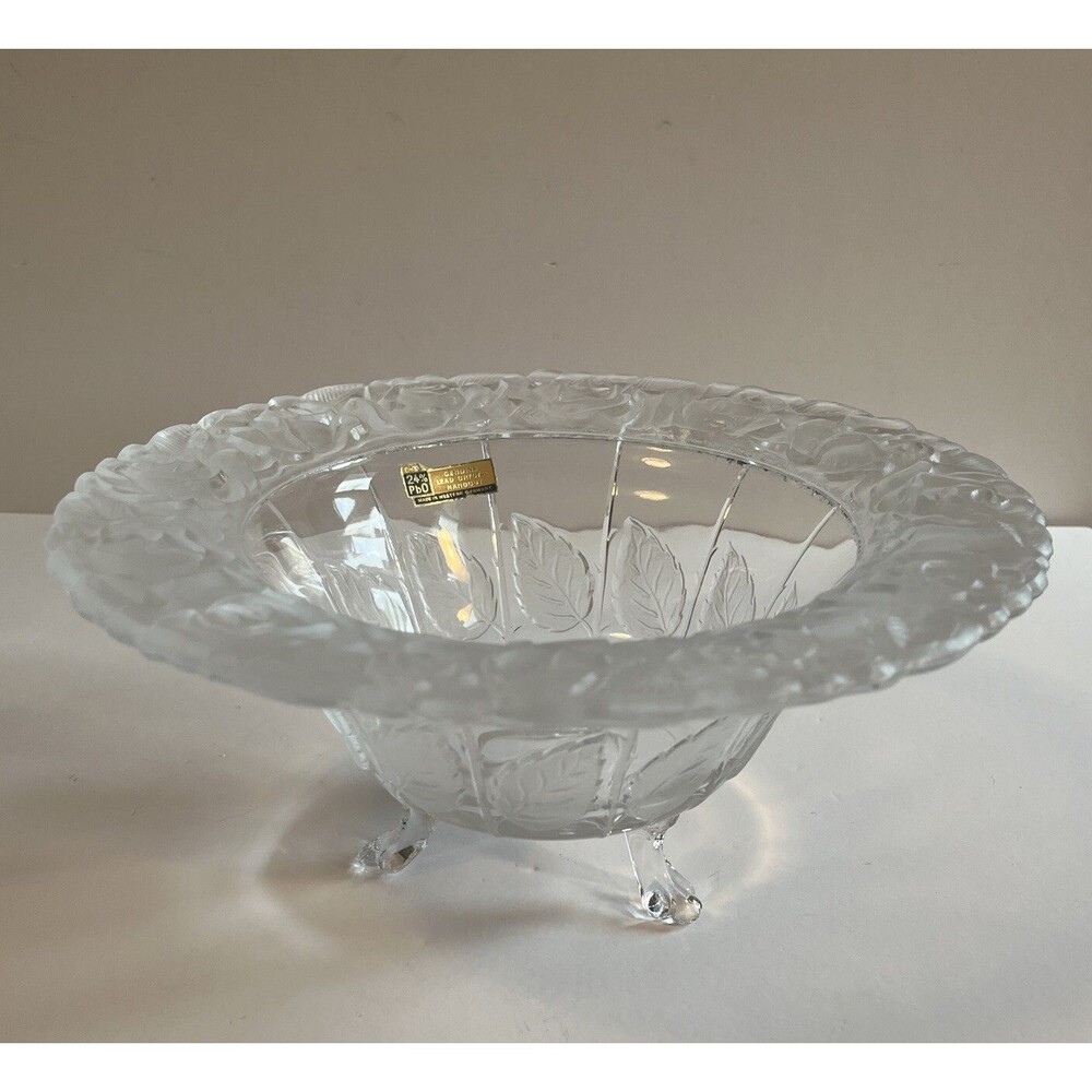 Crystal Compote Bowl Western Germany Hand Cut 24% Lead 3 Footed Pedestal Base
